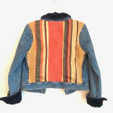 70's Striped Faux Fur Jean Jacket