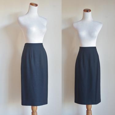Vintage Wool Skirt, Black Pencil Skirt, 80s Skirt, 1980s Wool Skirt, Basic Skirt, Medium Large 