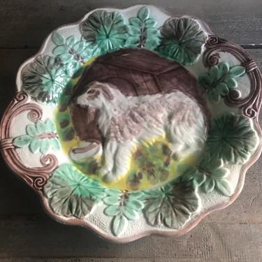 1880 Trout Pottery, Majolica Dog Plate, Geo Jones, England JB 
