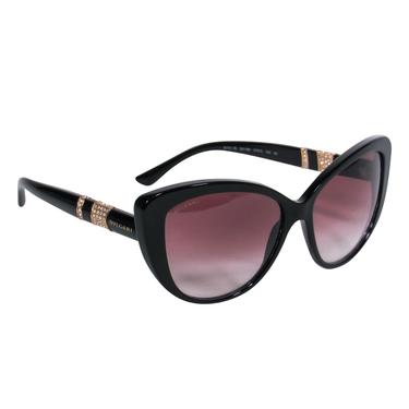 Bvlgari - Black Cat Eye Sunglasses w/ Jeweled Embellishments