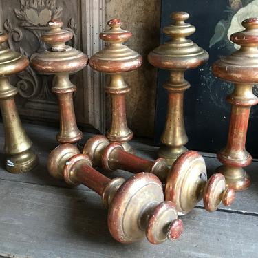 1 French Wood Finials, Gilded Gesso, 10 inch, Turned Wood, Canopy, Bannister, Chateau Decor, Drapery Rod Ends, Tie Backs, Architectural Wood 