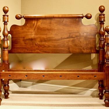 Ball &amp; Bell Bed inMaple, Original Posts Circa 1830, Resized to Queen with Roll Top, Repeating End Headboard