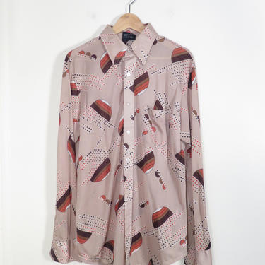 Vintage 70s Disco Sunrise Abstract Print Shirt Size L 