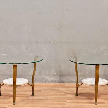 Mid Century Marble &amp; Glass End Table