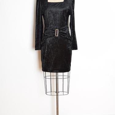 vintage 90s dress black crushed velvet goth short mini dress buckled M clothing 