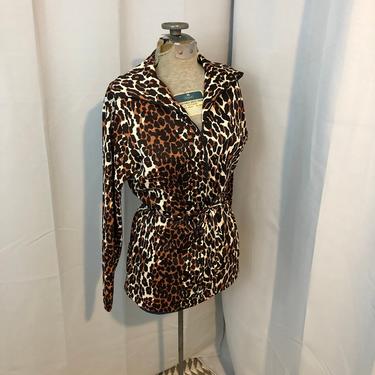 1960s Vanity Fair leopard print lounge top blouse half zip pullover M 