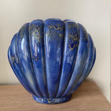 Vintage 1980s Byron Molds Large Ceramic Blue Vase 