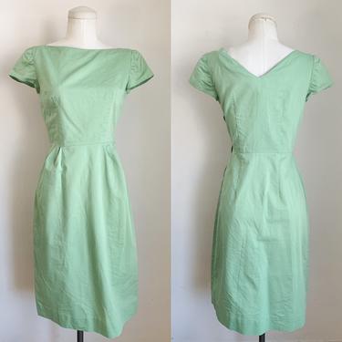 Vintage 1950s Green Cotton Wiggle Dress / XS 