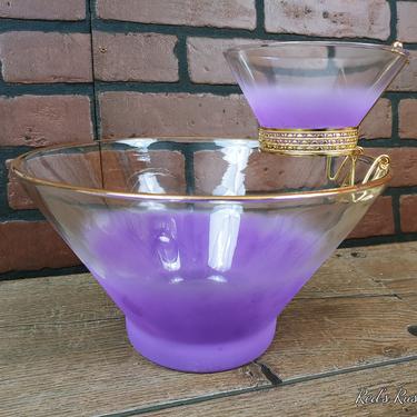 MCM Mid Century Modern Purple Frosted Blendo Glass Chip and Dip/Punch Bowl/Salad Bowl Set 