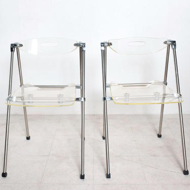 Mid Century Modern Pair Italian Lucite Folding Chairs Attr G. Piretti for Castelli 