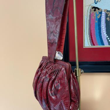 Vintage 40s red snakeskin wristlet bag purse handbag lucite 