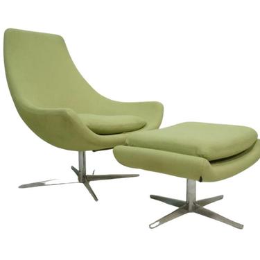 Mid Century MODERN Lounge Chair and Ottoman in Lime Green 