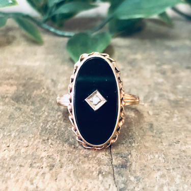 Vintage Ring, Gold Ring, Victorian Jewelry, Mourning Jewelry, Art Deco Ring, 10K Gold Ring, Onyx and Gold Ring, Yellow Gold, Vintage Jewelry 
