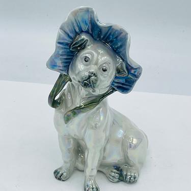 Vintage  Boxer Dog   figurine- Wearing a Hat Lusterware Nice Condition  5 &quot; 