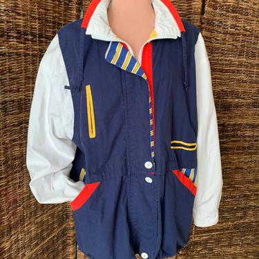 Nautical 80s Unisex Jacket, Windbreaker, Vintage, Cotton Polyester, Size L 