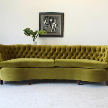 Vintage Olive Green Tufted Halfmoon Sofa 