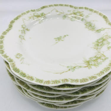 Antique  Haviland Limoges set of (6) Salad plates Green  Tan Garland Pattern Scalloped rim- 7 1/2  Great Condition 