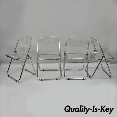 Chrome &amp; Lucite Folding Chairs Dining Side Sleek Metal Modern Design Set of 4
