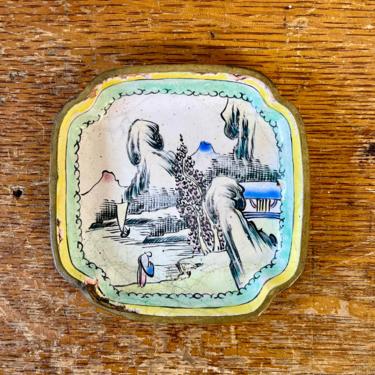 Canton Enameled Copper Tray Pin Dish China 1800s | Small Enamel Tray | Chinese Art | Hand Painted | Jewelry Tray | Trinket | Chinoiserie 