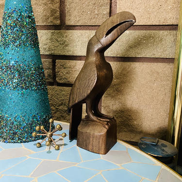 Mid Century Toucan Walnut Bird Statue 