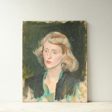 Vintage Portrait Painting of a Woman, Oil Painting, Portrait Painting of a Woman 