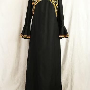 Vintage Soutache Embroidered Bell Sleeve Maxi Dress 