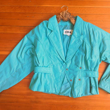 Vintage Teal Leather Jacket by BTvintageclothes