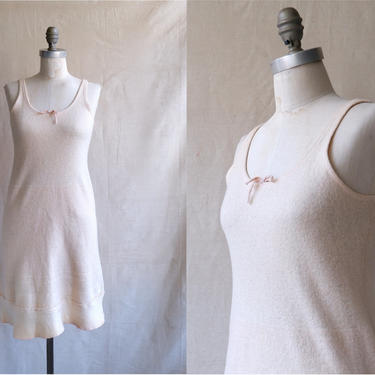 Vintage 20s 30s Wool Slip Dress/ 1920s 1930s Sleeveless Undershirt Mini Dress/Size Small Medium 