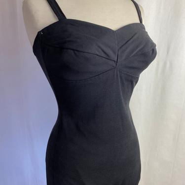 50’s black swimsuit One piece 40’s-50’s bathing suit~ Pinup Rockabilly ~ true vtg  sweetheart neckline~ size Small 34 