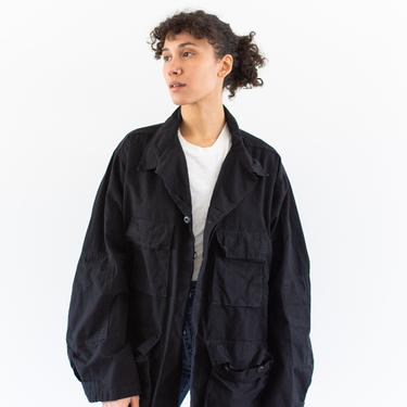 Vintage Black Cargo Pocket Jacket | Unisex BDU Cotton Ripstop Safari Button up Coat | L XL | 