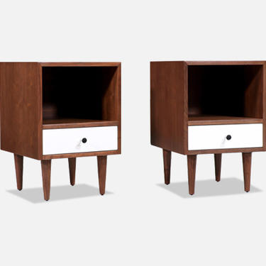 Milo Baughman Two-Tone Walnut & Lacquered Night Stands for Glenn of California