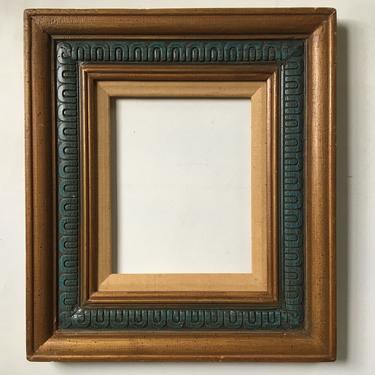 Vintage 8&amp;quot;x10&amp;quot;(SEE EXACT dimensions) Wood Frame, Made In Mexico, Mid Century Modern, Linen And Carved Wood 