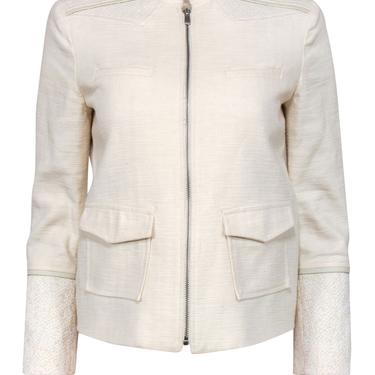 Maje - Cream Textured Cotton Zip-Up Jacket Sz 6