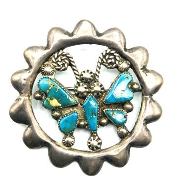 Mid Century Native American Silver and Turquoise Butterfly Brooch 99AND UNDER