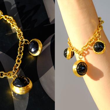 Vintage 80s Givenchy Unsigned Gold & Black Resin Chunky Chainlink Bracelet | Statement Piece | 1980s Designer Layering Costume Jewelry 