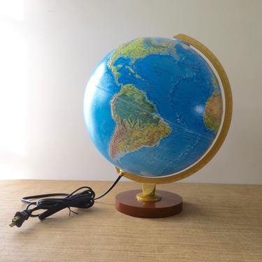 Vintage Globe - Vintage Scan Globe - Illuminated Globe - Made in Denmark - Topographical Relief Globe - Wood Base - Metal Arm 