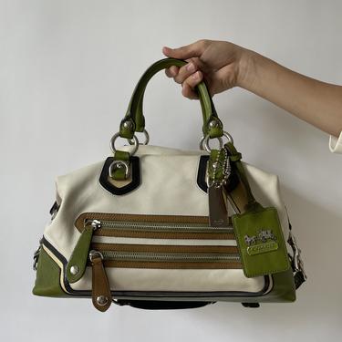 Coach Ivory + Green Colorblock Leather Satchel