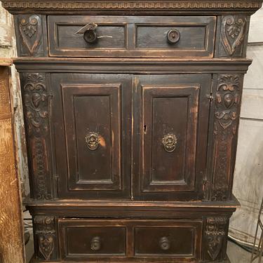 Vintage Rustic Carved Cabinet