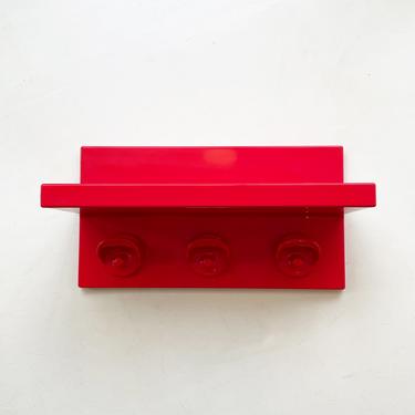 1970s Red ABS PLAStic Kartell Wall Shelf + Hooks