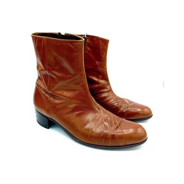 Vintage 1980s Florsheim Caramel Brown Leather Ankle Boots, 80s Zippered Dress Boots, Men's US Size 7D 