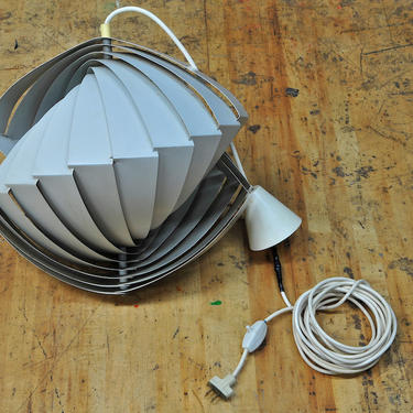Lyfa of Denmark Enameled Metal Conch Pendant Lamp by Louis Weisfdorf Mid-Century Modern 50s 60s Mad Men Eames Era 