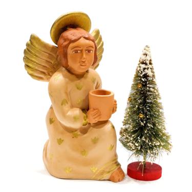 VINTAGE: 9" Authentic PERUVIAN Handmade Clay Pottery - Angel Candle Holder - Holidays - Made on Peru - SKU 32-B-00030204 