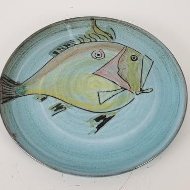 1980's Vintage Hand Painted Fish Motif Decorative Ceramic  Plate . 