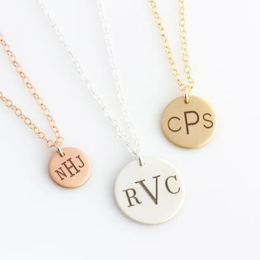 Monogram Necklace, Personalized Gift, Engraved Necklace, Gold Disc Necklace, Gift for Her, BoHo Necklace, Layered Necklace, LEILAjewelryshop 