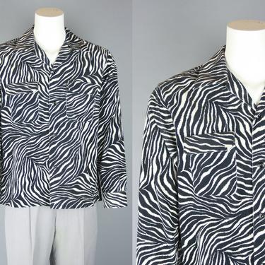 GROOVIN HIGH Zebra Print Shirt | 1940s 1950s Style Men's Corduroy Long Sleeved Rockabilly Shirt | XL 