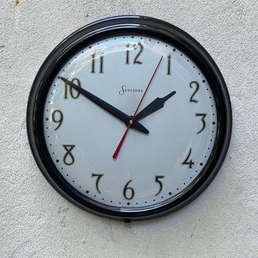 Large Vintage Round Sessions Wall Clock, Rare Sweep Second Hand 