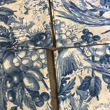 French Dinner Napkins, Blue Toile Floral Birds, Set of 4, Vintage French Farmhouse 