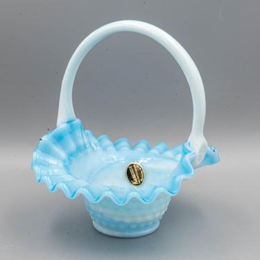 Blue Slag Glass Hobnail Basket, Kanawha Glass | Vintage Spring Decor | Marble End of Day Vase 