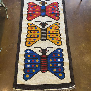 Vintage Handmade Woven New Old Stock South American Butterfly Tapestry or Floor / Table Runner 