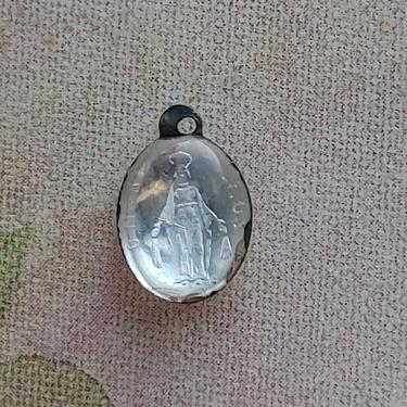 Tiny Antique Immaculate Mary Luminous Charm Pendant, Vintage Religious Our Lady Madonna Cross Icon 
